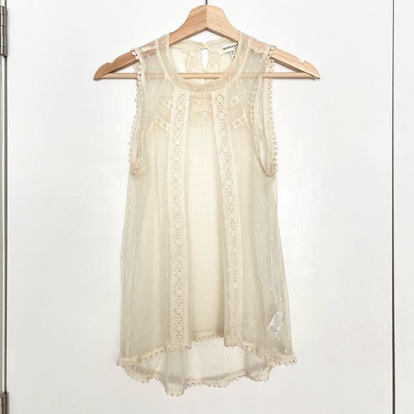 Monteau Los Angeles Tops - Monteau Los Angeles Women's Sheer Sleeveless Blouse Size M Ivory Lace Embroidery